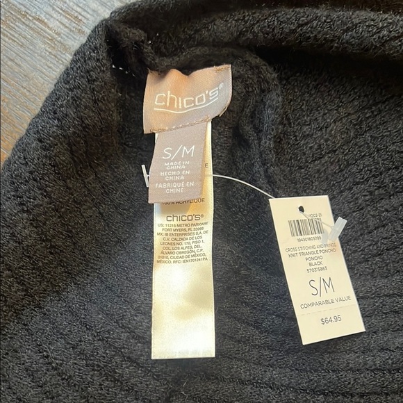 Chico's Black Fringe Poncho Sweater - Picture 3 of 3